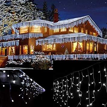 JnDee™ Fully Weatherproof Icicle Christmas Fairy Lights 10M Wide   10M Cable, 360 Cool White LED, 8 Modes, 31V Safe Voltage (Cool White)