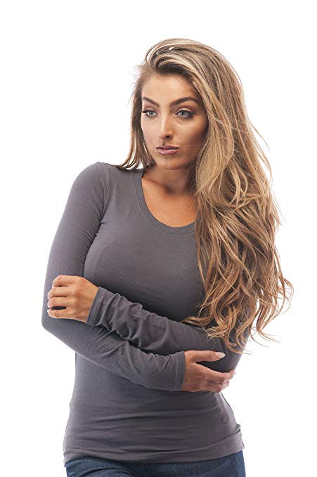 Women's Basic Long Sleeve Crewneck T-Shirt Plain Basic Cotton Spandex Tee Top
