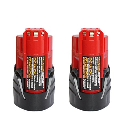 Topbatt 2Packs 12v 2.0Ah Replacement Battery Pack for Milwaukee Cordless Tools 48-11-2440 48-11-2402 48-11-2411 M12 Xc