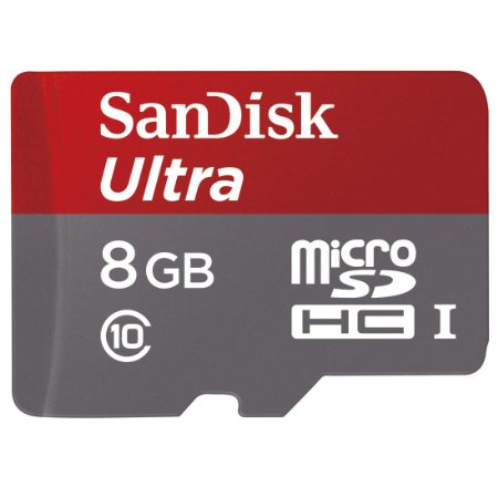 SanDisk Ultra 8GB Class 10 UHS-I MicroSDHC Memory Card with Adapter,  Grey / Red, Standard Packaging (SDSDQUAN-008G-G4A)