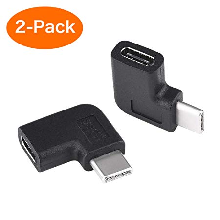 USB C Right Angle Adapter (2-Pack) 90 Degree USB C Female to USB C 3.1 Male Extension Adapter,Compatible MacBook Pro, Surface Book 2,Chromebook,Pixelbook,Samsung Galaxy S9 S8 Plus Note 9 8, and More