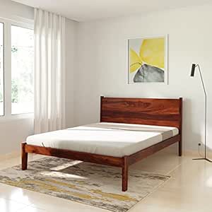 Amazon Brand - Solimo Bimble Queen Size Solid Sheesham Wood Bed without Storage, Honey Finish