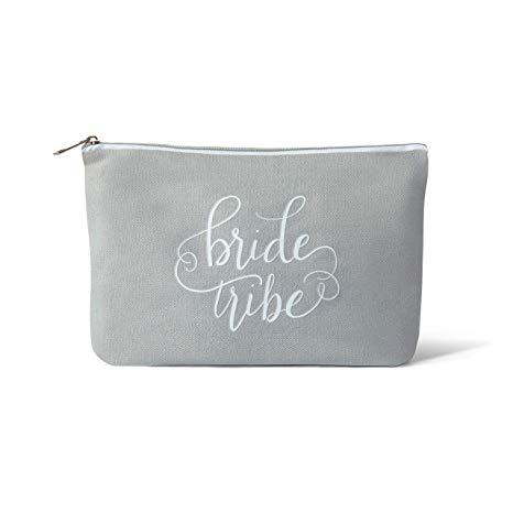 Canvas Makeup Bags for Bachelorette Parties, Weddings and Bridal Showers! (1 Bag, Grey - Bride Tribe)