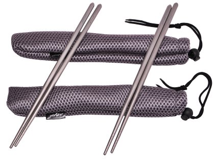 yohino Square Titanium Chopsticks (Standard) - Durable and Lightweight - Two Pairs   Free Travel Bags