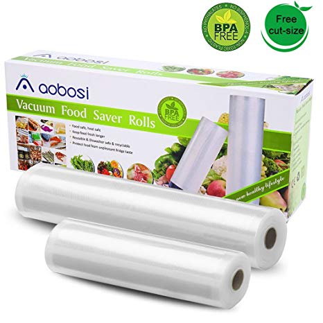 Aobosi Vacuum Sealer Bag Rolls 11"×19.6'and 8"×19.6' BPA-Free Food Storage Bags for Food Save and Sous Vide,Compatible with all Vacuum Sealers
