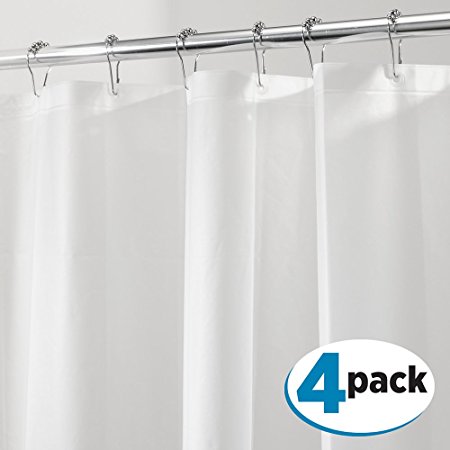mDesign PEVA 3G Shower Curtain Liner (Pack of 4), Eco Friendly, Mold & Mildew Resistant, Odorless - No Chemical Smell, 72" x 72" - White