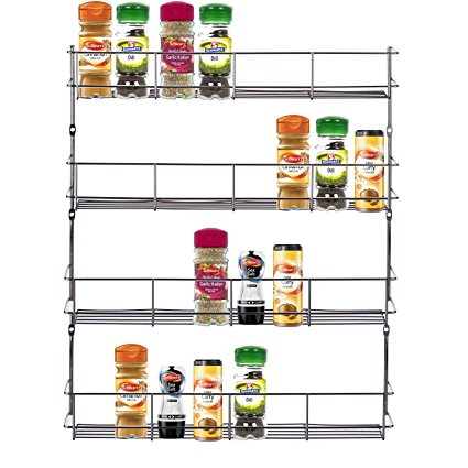 LIVIVO ® Chrome 4 Tier Spice Herb Jar Rack Holder For Home Kitchen Door Cupboard Storage or Wall Mountable