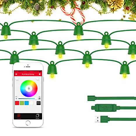 PLAYBULB String 10m Water Resistant Smart LED Seasonal String Lights, Battery Powered Colorful Christmas Rope Lights for Indoor and Outdoor Festival / Xmas Decorations