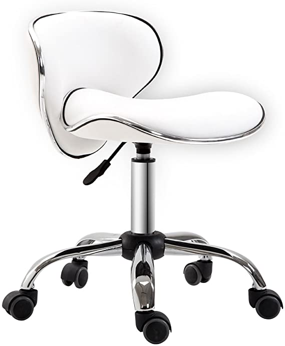 HOMCOM Adjustable Rolling Swivel Beauty Salon Chair, Stool for Spa, Technician - White