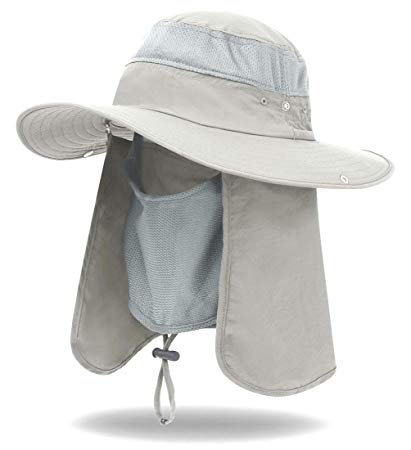 iColor Men's Sun Cap Fishing Hats UV Protection Sun Hats UPF 50 Neck Face Flap Cover Windproof Wide Brim Hat For Men&Women Summer Outdoor Work Gardener Travel (Khaki)