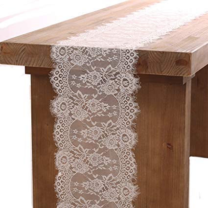 ling's moment 12 x 120 inches White Lace Table Runner/Overlay, Rustic Chic Wedding Reception Table Decor, Boho Party Decoration, Baby&Bridal Shower Decor