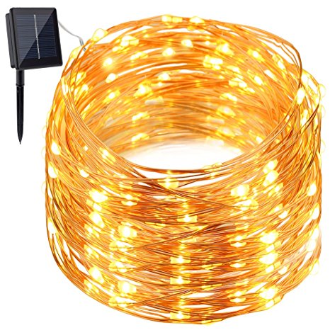 GDEALER Solar String Lights 150LED 49ft Waterproof Starry Copper Wire String Lights Ambiance Lighting for Outdoor Landscape Patio Garden Home Christmas Party Wedding Warm White (2)