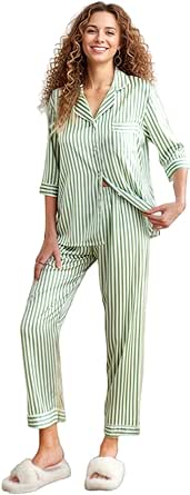 Womens Silk Satin Pajamas Set Short Sleeve Loungewear 2-Piece Sleepwear Button Down Polka Dot Pjs Set