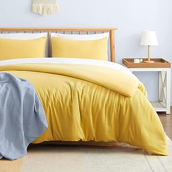 VEEYOO Cal King Duvet Cover Cotton - 100% T-Shirt Jersey Knit Cotton Duvet Cover Set with Zipper Closure, Extra Soft Breathable Comforter Cover (1 Yellow Duvet Cover, 2 Pillowcases)
