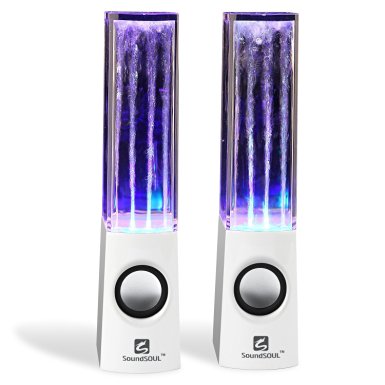 SoundSOUL Dancing Water Speakers Music Water Fountain Speakers LED Light Show Speakers (4 Colored LED Lights, 3.5mm Audio Plug, Powerful Dual 3W Speakers ) - White