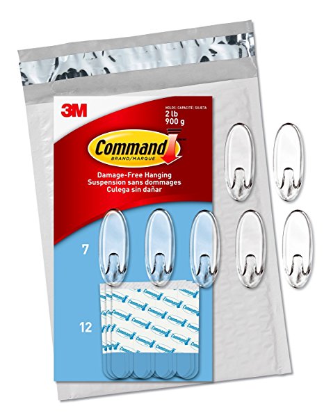 Command (CL091-7NA)Medium Clear Oval Hooks in Easy to Open Packaging, 7 Hooks, 12 Strips