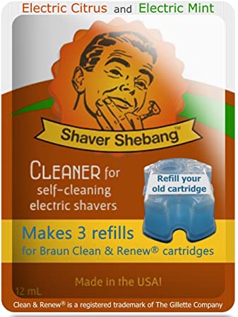 4 Pack Shaver Shebang Citrus&Mint Cleaner. Makes 12 Compatible Refills for Braun Clean & Renew cartridges - Made in USA