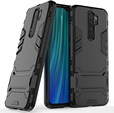 DWAYBOX Case for Redmi Note 8 Pro Iron Man Design 2 in 1 Heavy Duty Armor Hard Back Case Cover with Kickstand Compatible for Xiaomi Redmi Note 8 Pro 6.53 Inch (All Black)