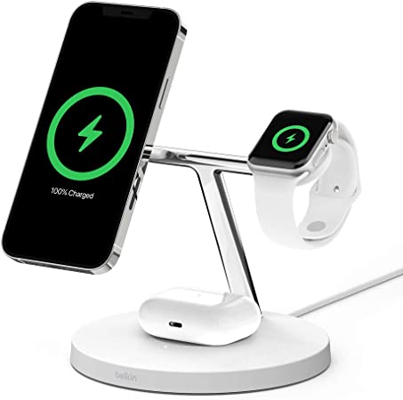 BELKIN Boost Charge Pro 15W 3-in-1 Wireless Charger with MagSafe - White - FOR APPLE