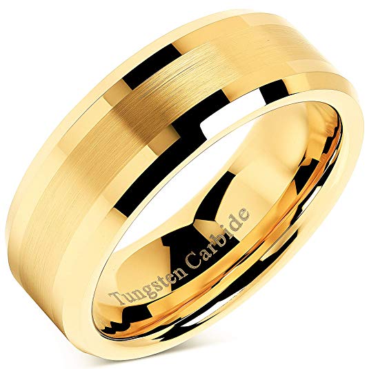 8mm Men's Tungsten Carbide Ring Wedding Band 14k Gold Plated Jewelry Bridal Size 8-16
