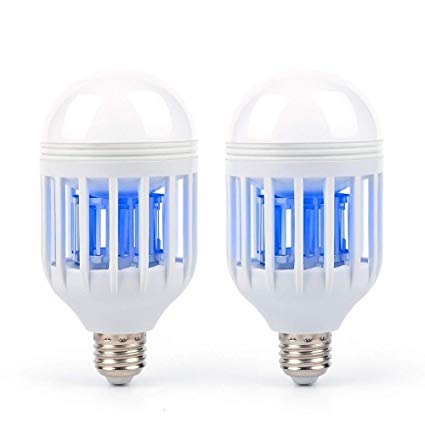 2 Pack Mosquito Killer Lamp, 2-In-1 Bug Zapper Light Bulb, Electronic Fly Killer Insect Repellent Fit E27 Socket, Built in Insect Trap LED Night Light for Indoor Outdoor Home Garden Porch Backyard