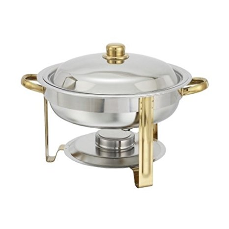 Malibu Chafer 203 - 4 qt Round Stainless Steel W/ Gold Accents Winco, Set of 3