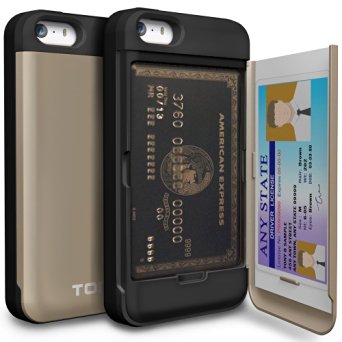 iPhone 5 Case, TORU [CX PRO] iPhone SE Wallet Case - [CARD SLOT][ID HOLDER][KICKSTAND] Protective Hidden Wallet Case with Mirror for iPhone 5/5S/SE - Gold