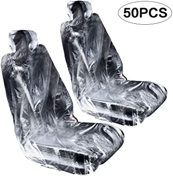 Boao 50 Pieces Car Disposable Universal Plastic Seat Covers Universal Transparent Seat Protective Covers for Vehicles Cars