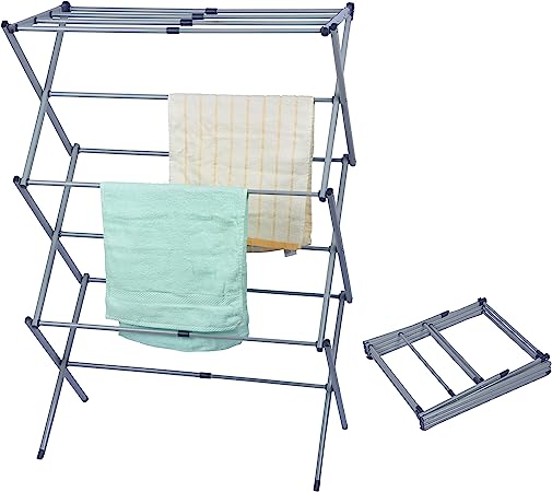 Finnhomy Clothes Drying Rack, Expandable Drying Rack Clothing Folding Indoor, Laundry Drying Rack, Towel Rack, Rustproof Steel Light Gray