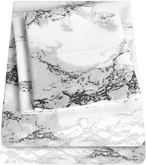 1500 Supreme Collection Extra Soft Marble Print 4-Piece Sheet Set- Luxury Bed Sheets Set with Deep Pocket Wrinkle Free Hypoallergenic Bedding, King Size