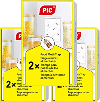 PIC Pantry Moth Trap – Kitchen Moth Traps – 6x – with Infused Pheromone Attractant – Odour-Free, Insecticide-Free, Non-Toxic, Safe Food Moth Killer