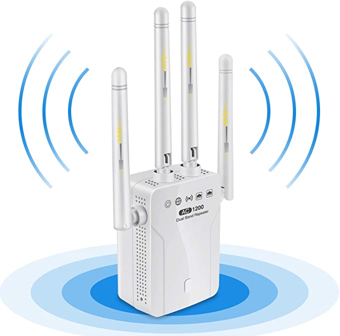 1200Mbps WiFi Range Extender, 2.4G and 5G Dual Band Signal Booster, 4 Antennas 360° Full Coverage, Wireless Signal Repeater Booster, Extend WiFi Signal to Smart Home