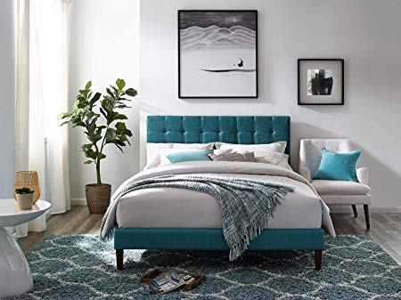 Modway Paisley Upholstered Tufted Linen Fabric King and California King Headboard Size in Teal