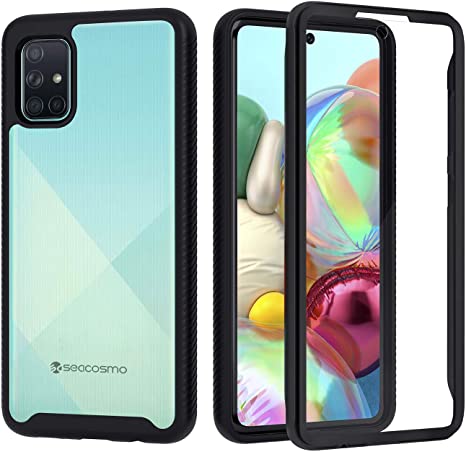 seacosmo Samsung A71 Case, [Built-in Screen Protector] Full Body Clear Bumper Case Shockproof Protective Phone Cases Cover for Samsung Galaxy A71, Black