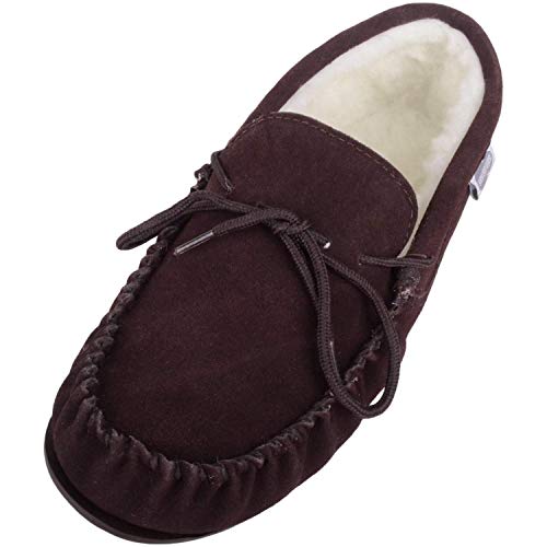 SNUGRUGS Men's Monty Lambswool Mocassin Slippers with Rubber Sole
