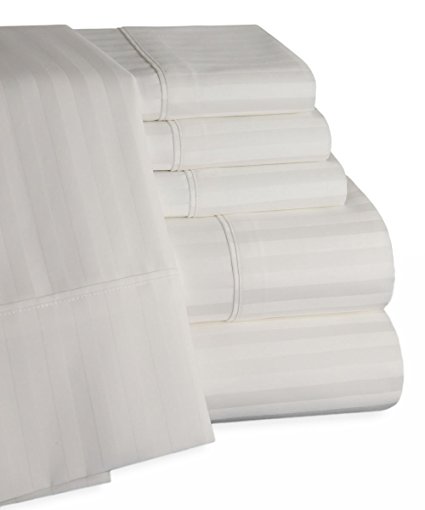 Mellanni 100% Egyptian Cotton Striped Bed Sheet Set - 450 Thread Count Sateen Luxury Bedding - 4 Piece (Twin XL, White)