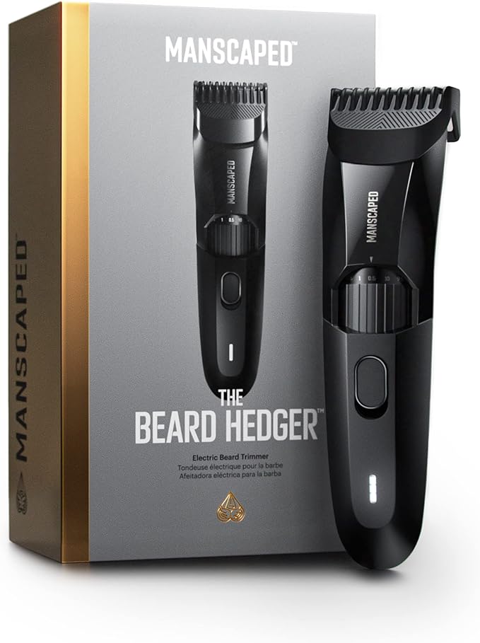 MANSCAPED™ The Beard Hedger™ Premium Men's Beard Trimmer, 20 Length Adjustable Blade Wheel, Stainless Steel T-Blade for Precision Facial Hair Trimming, Cordless Waterproof Wet/Dry Clipper