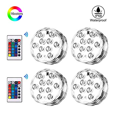 Submersible LED Lights, RGB Waterproof IP68 Underwater Vase Tea Lights with IR Remote Control, LED Pond Pool Aquarium Fish Tank Lighting for Hot Tub Vase Base Fountain Light Decoration Lamp For Wedding Christmas Halloween Festival Birthday Party