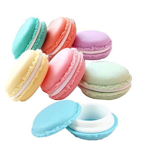 Pack of 6 Colorful Mini Macaron Shaped Lip Balm, Gloss, Storage Box Pill Box Candy Jewelry Organizer Pill Case Containers, By Grand Parfums US Seller Ships from US