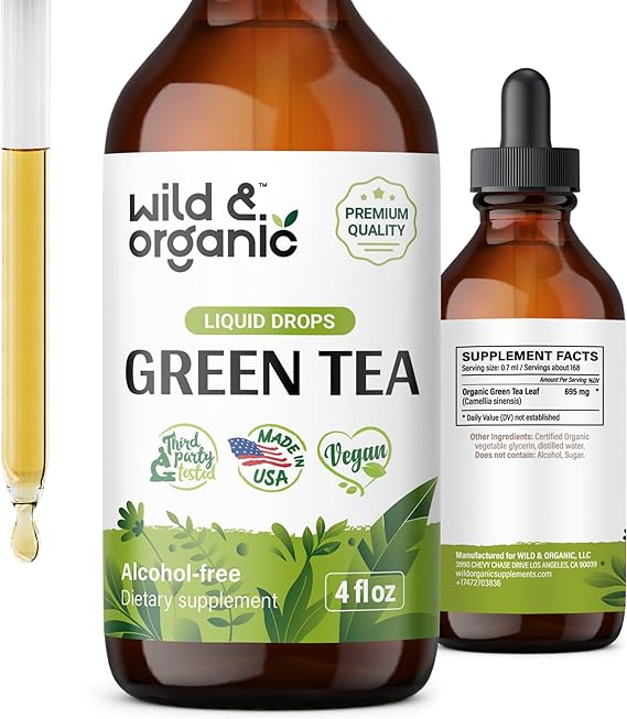 Green Tea Extract Drops - Organic Green Tea Liquid Supplement - Camellia Sinensis Tincture - Vegan, Alcohol Free - 4 fl oz