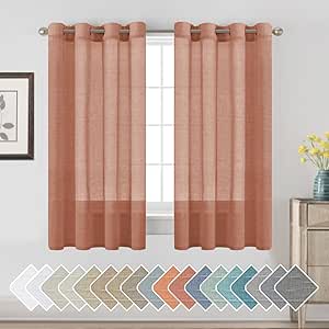 H.VERSAILTEX Linen Curtains Natural Linen Blended Curtain Panels for Living Room/Light Reducing Linen Semi Sheer Curtains 2 Panels Set Nickel Grommet Window Panels (Terracotta, 52x63 Inch)