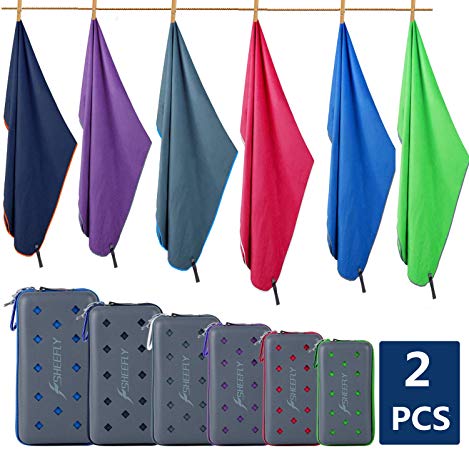 SHEEFLY Microfiber Sport Towel Set (S,M,L,XL) - Quick Dry, Ultra Light,Super Absorbent Towel Beach Towels for Travel, Camp, Yoga, Gym, Golf, Pool, Swim, Spa   EVA Case & Carabiner