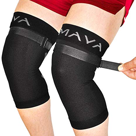 Mava Sports Knee Brace (Pair) with Adjustable Strap -Does NOT ROLL Down- Best Compression Knee Sleeve – All Day Wear Knee Support for MCL, ACL Rehab, Running, Joint Pain & Arthritis