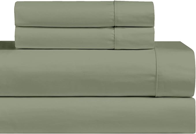 Abripedic Solid 1000-Thread-Count, 100-Percent Cotton, 22-Inch Extra Deep Pocket, Queen 4PC Bed Sheets Set, Sage