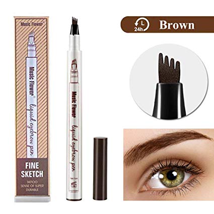 Tattoo Eyebrow Pen Waterproof Ink Gel Tint with Four Tips, Long Lasting Smudge-Proof Natural Hair-Like Defined Browns All Day (02# Brown)