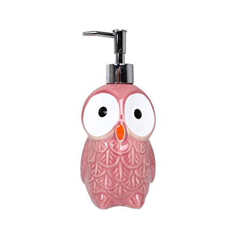 Bodico Ceramic Owl Soap and Lotion Dispenser, 3 x 8 inches, Pink