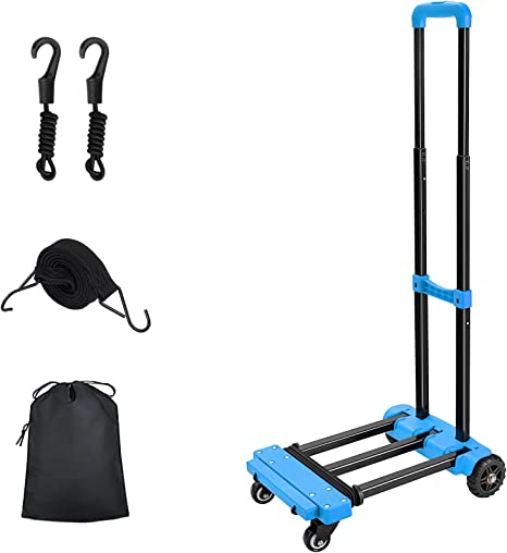 KEDSUM Folding Hand Truck, 220 lbs, 4 Wheels Solid Construction Heavy Duty Utility Cart, Portable Fold Up Dolly, Compact and Lightweight for Luggage, Personal, Travel, Moving and Office Use(Blue)