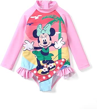 Disney Mickey and Friends Girl One Piece Long Sleeve Swimsuit Rashguard Bathing Suit