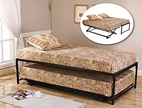 Kings Brand Furniture Twin Size Steel Day Bed (Daybed) Frame with Pop Up Trundle & Mattresses