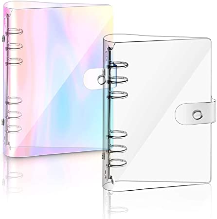 2 PCS A6 Rainbow Soft PVC Notebook Binder, Refillable Paper PVC Binder, Clear Soft PVC Notebook Cover, Loose Leaf Personal Planner Binder (Rainbow)